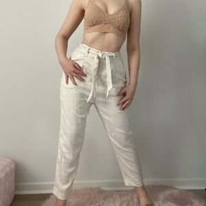 H&M HIGH WAISTED OFF WHITE JACQUARD PANTS